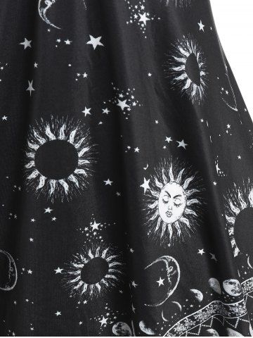 O Ring Sun and Moon Print Irregular Tank Top and Cropped Leggings Plus Size Summer Outfit