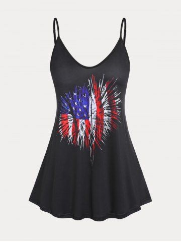 Plus Size & Curve Patriotic American Flag Print Flowy Tank Top - BLACK - 4XL