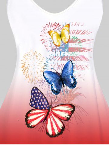 Plus Size & Curve Butterfly American Flag Ombre Tank Top