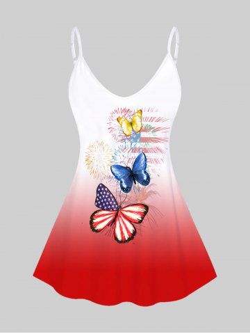 Plus Size & Curve Butterfly American Flag Ombre Tank Top