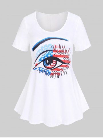 Plus Size & Curve Patriotic American Flag Eye Print Graphic Tee - WHITE - M | US 10