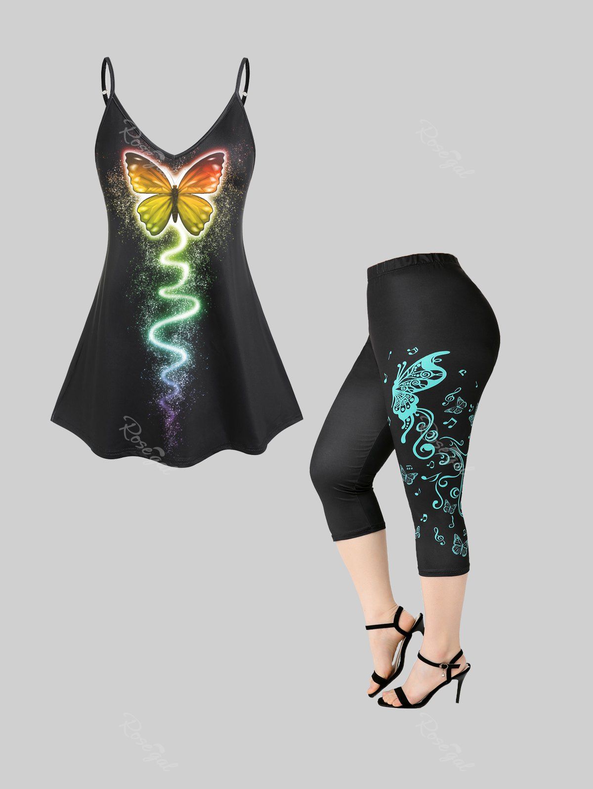 Unique Butterfly Galaxy Tank Top and Capri Leggings Plus Size Summer Outfit  