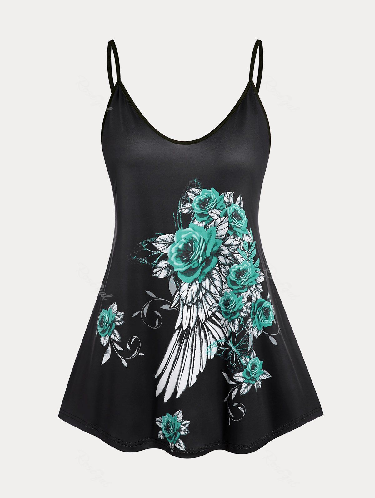 Discount Plus Size & Curve Rose Wing Print Flowy Tank Top  
