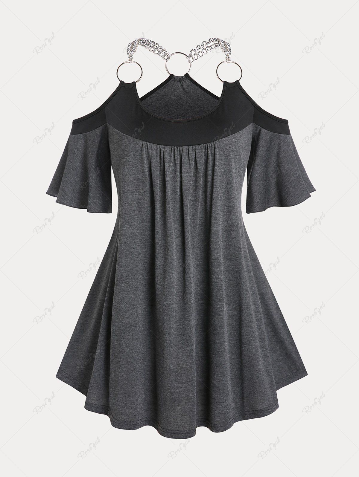Latest Plus Size & Curve Cold Shoulder O Ring Chains Tee  