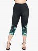 Lace Straps Cinched Ruffle Tank Top and Floral Print Capri Leggings Plus Size Summer Outfit -  