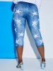 American Flag Star Print Patriotic Tee and 3D Print Star Plus Size Capri Jeggings Plus Size Summer Outfit -  