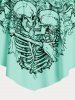 Maillot de Bain Tankini Gothique Croisé Courbe à Imprimé Squelette à Volants de Grande Taille - Vert clair 4X