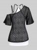 Plus Size & Curve Skew Neck Sheer Lace Top and O Ring Camisole Set -  