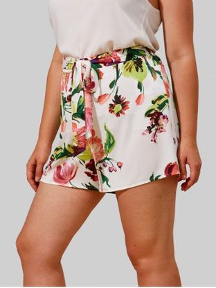 Plus Size & Curve Flower Print Belted Loose Shorts