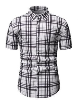 Plaid Casual Short Sleeve Shirt - WHITE - XL