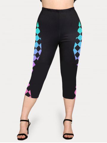 Plus Size & Curve Ombre Geometric High Rise Capri Leggings