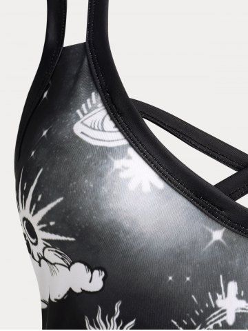 Plus Size & Curve Gothic Crisscross Skull Sun Moon Print Sundress