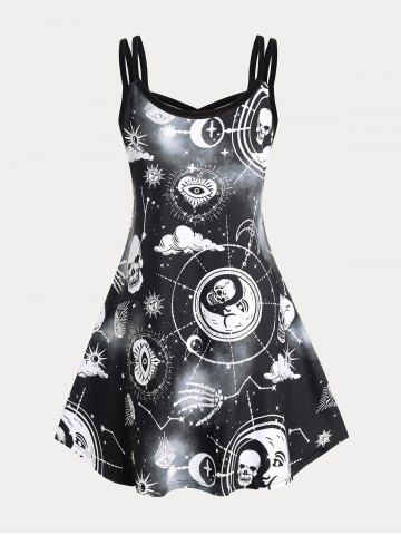 Plus Size & Curve Gothic Crisscross Skull Sun Moon Print Sundress