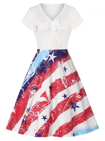 American Flag Print Ruched Dress - MULTI - XXL