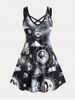Plus Size & Curve Gothic Crisscross Skull Sun Moon Print Dress -  