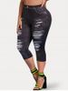 Plus Size & Curve 3D Ripped Denim Print Cropped Jeggings -  
