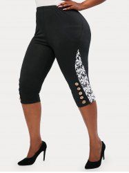 Plus Size Lace Insert Cropped Leggings -  