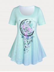 Plus Size & Curve Graphic Moon Butterfly Print Tee -  