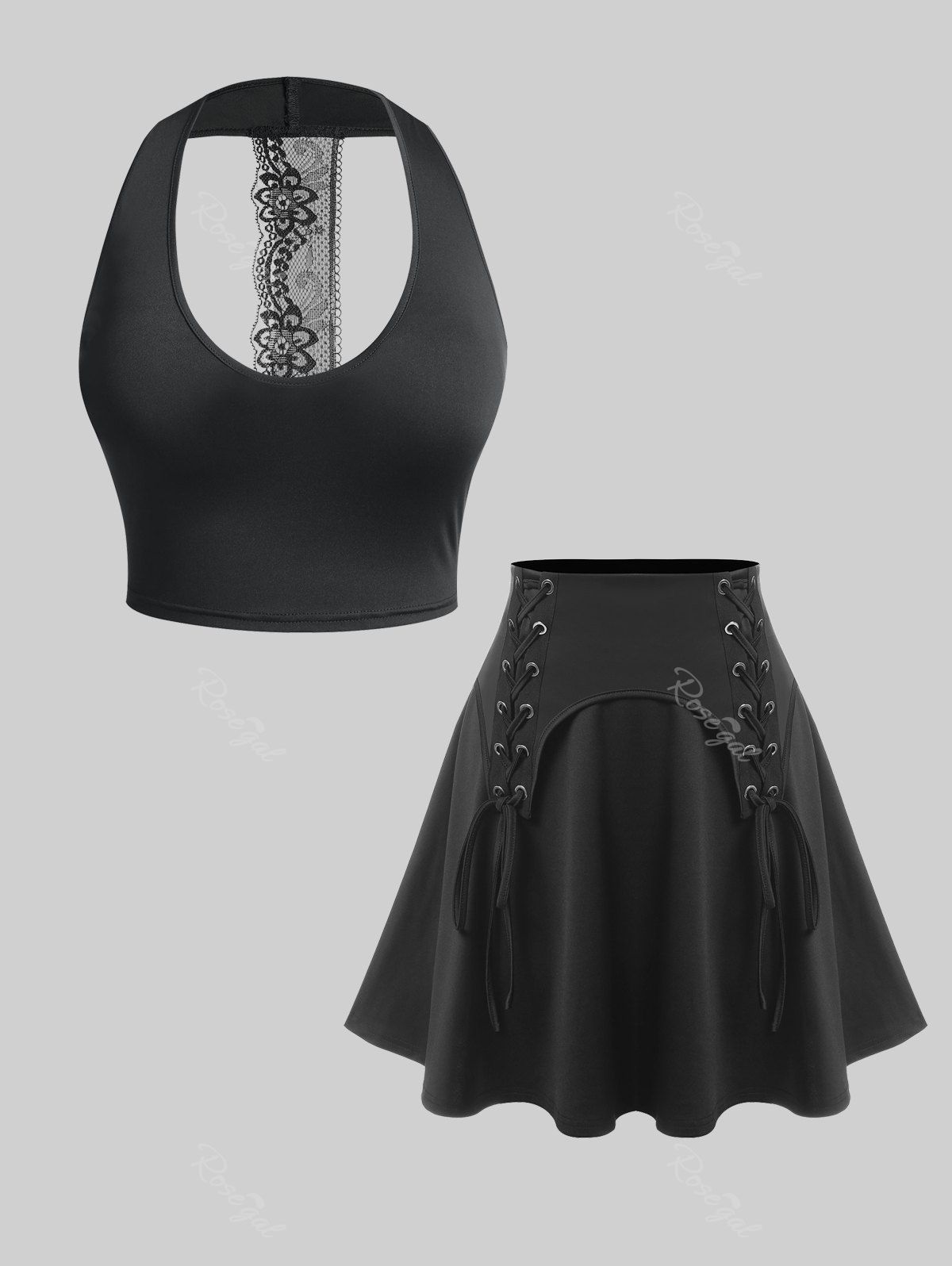 Shop Lace Panel Crop Top and Lace Up Skirt Plus Size Summer Outfit  