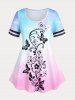 Ombre Flower Butterfly Print Tee and Galaxy Capri Leggings Plus Size Bundle -  