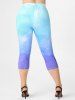 Ombre Flower Butterfly Print Tee and Galaxy Capri Leggings Plus Size Bundle -  