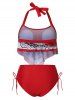 Ruffle Rose Print Tankini Swimsuit -  