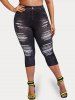 Plus Size & Curve 3D Ripped Denim Print Cropped Jeggings -  