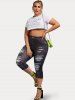 Plus Size & Curve 3D Ripped Denim Print Cropped Jeggings -  