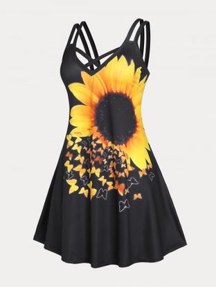 Plus Size & Curve Sunflower Print Crisscross Sundress