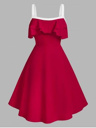 Plus Size Layered Ruffle High Waist Vintage 1950s Dress