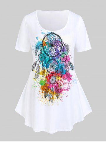 Plus Size & Curve Dreamcatcher Print Paint Splatter Tee - WHITE - 3X | US 22-24