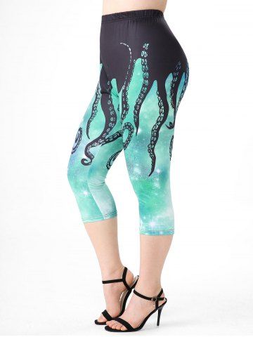 Plus Size & Curve High Waist Octopus Galaxy Print Capri Leggings