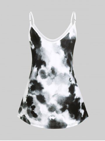 Plus Size & Curve 3D Denim Print Flowy Tank Top (Adjustable Straps)