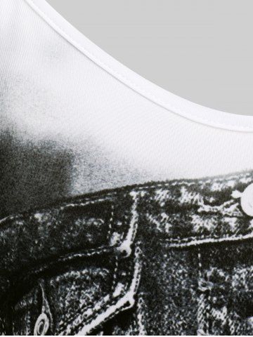 Plus Size & Curve 3D Denim Print Flowy Tank Top (Adjustable Straps)