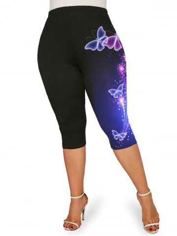 Plus Size & Curve High Waist Butterfly Print Capri Leggings