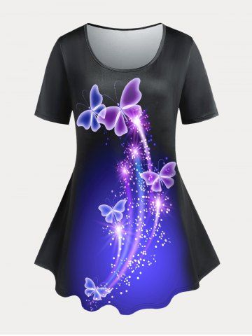 Camiseta con Estampado de Mariposa en Talla Extra - BLACK - 4X | US 26-28