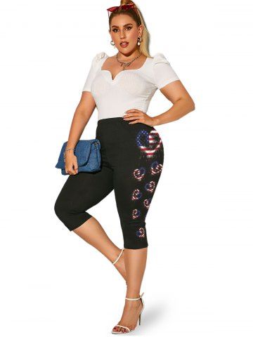 Plus Size & Curve Patriotic American Print Heart Print Capri Leggings