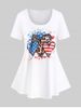 T-shirt à Imprimé Drapeau Américain et Coeur en Courbe - Blanc 