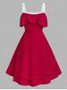 Plus Size Layered Ruffle High Waist Vintage 1950s Dress -  