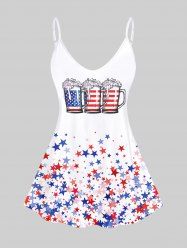 Plus Size & Curve Beer Stars Print Patriotic Tank Top -  