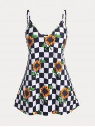 Plus Size & Curve Sunflower Checkerboard Tank Top -  