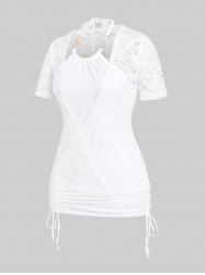 Plus Size & Curve Cinched Lace Panel 2 in 1 Top -  