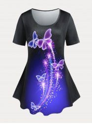 T-shirt Curve à Imprimé Papillon de Grande Taille - Noir 4X | US 26-28