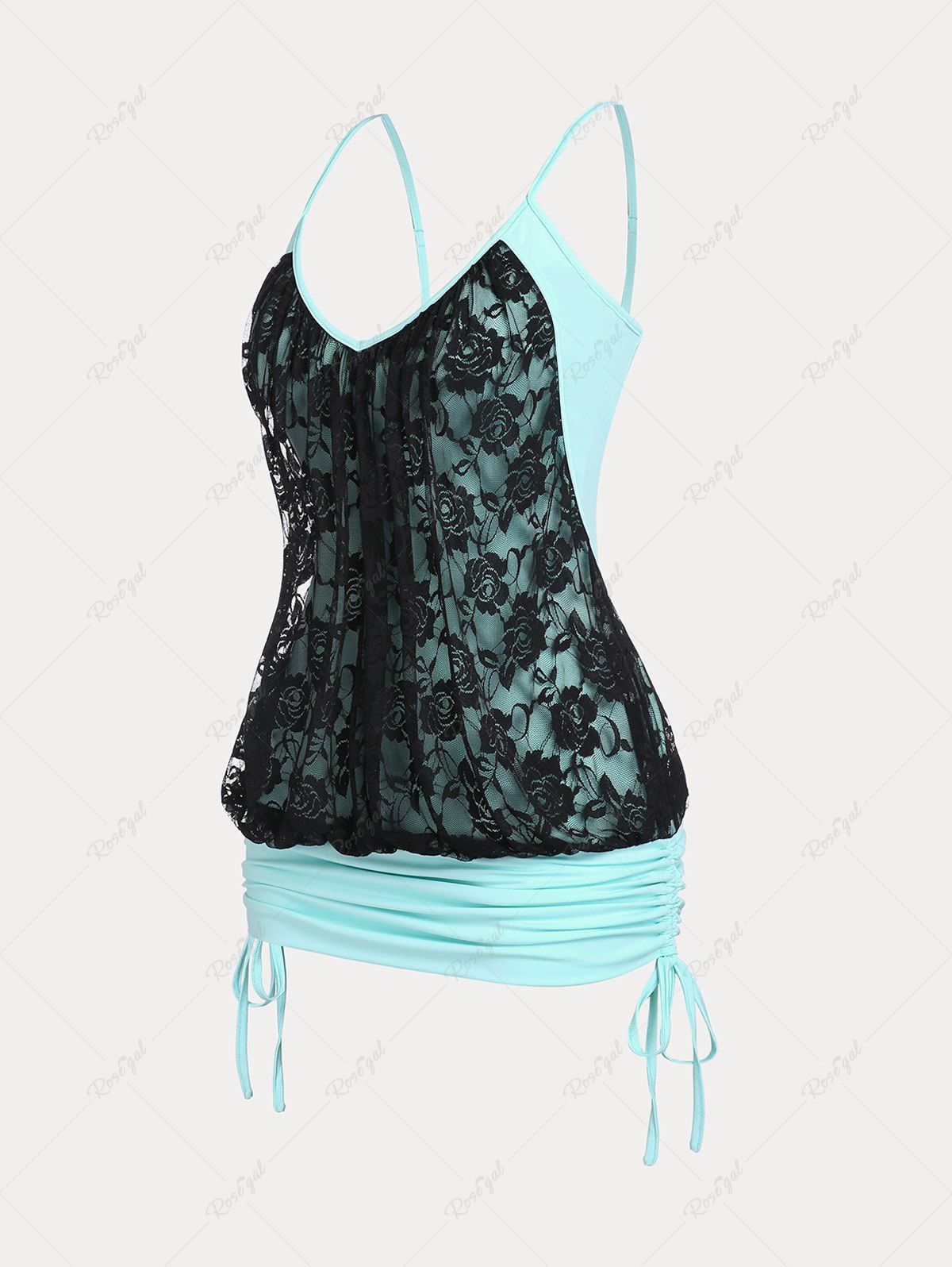 Latest Plus Size & Curve Contrast Lace Panel Backless Cinched Tank Top  