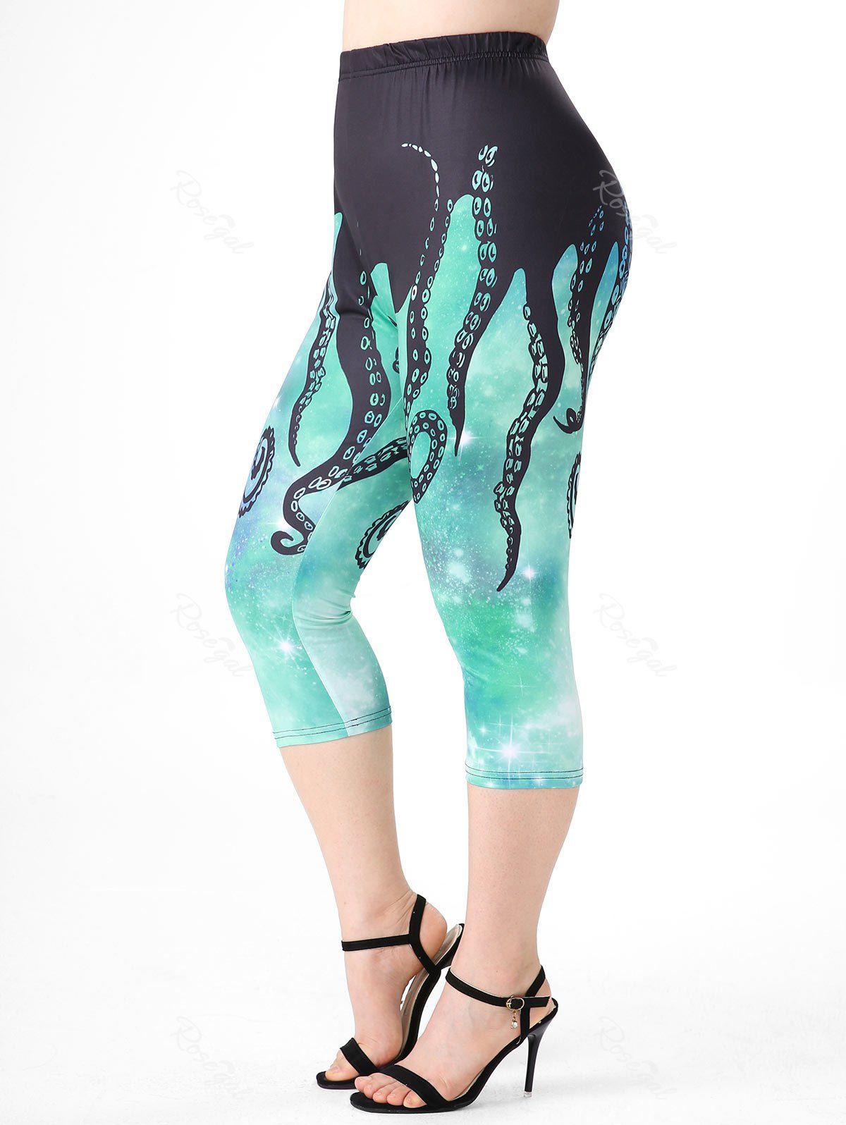 Outfit Plus Size & Curve High Waist Octopus Galaxy Print Capri Leggings  