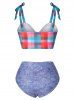 Plaid Padded Bowknot Tankini Swimwear -  