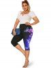 Plus Size & Curve High Waist Butterfly Print Capri Leggings -  