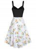 Sunflower Floral Mock Button High Low Long Dress -  