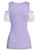 T-shirt Fleur Rose Panneau en Dentelle avec Bouton - Violet clair M