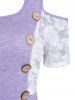 Mock Button Rose Flower Lace Panel Tee -  
